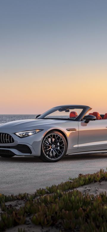 Mercedes-AMG SL Roadster, 8K, Sunset, Beach, 5K