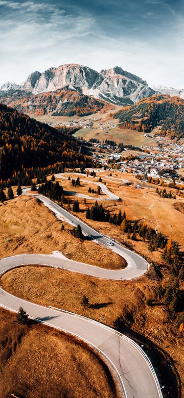 Autumn, Mountains, Landscape, Road, Aerial view, Forest, Italy