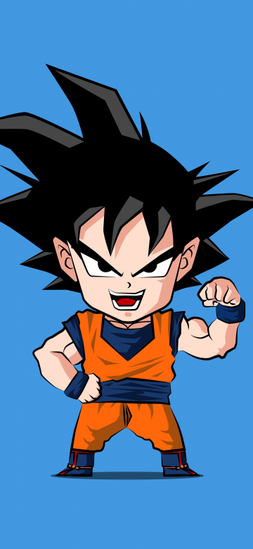 Goku, Chibi, Dragon Ball Z, Blue background, Minimalist, 8K, 5K, Simple