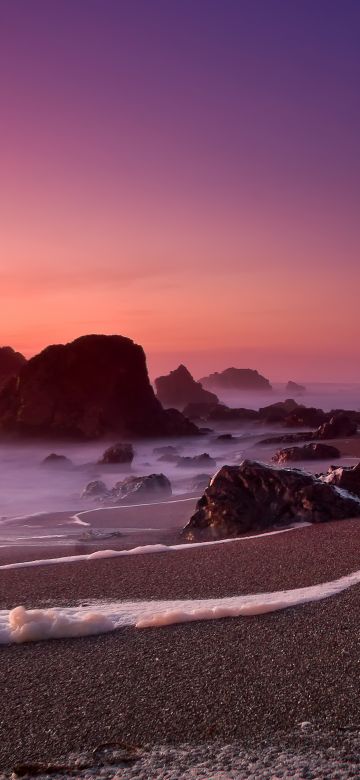 Rocky shore, Sunset, Bodega Bay, California, Seascape, 5K