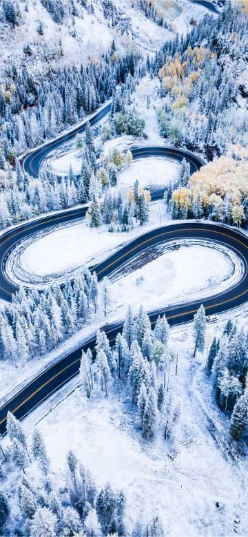 Red Mountain Pass, Winter, Colorado, Snow covered, Road trip, Drone photo, 5K