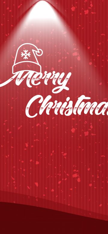 Merry Christmas, Red background, Snowfall, Santa Claus, Red aesthetic, 5K, Santa hat, Winter, Navidad, Noel