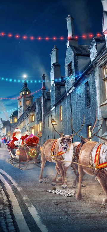 Santa Claus chariot, Surreal, Christmas Eve, Sledge, Reindeer Chariot, 5K, Navidad, Noel, Sleigh