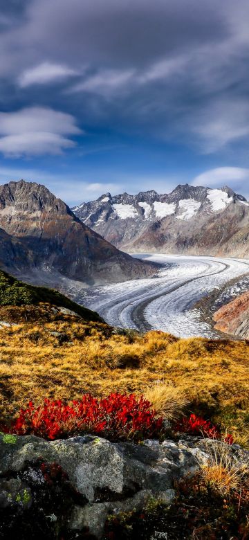 Aletsch Glacier, Alps mountains, Mountain pass, Landscape, Scenery, Summer, Switzerland