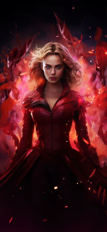 Scarlet Witch, Digital Art, 5K, Midjourney, AI art, Marvel Comics, Red aesthetic