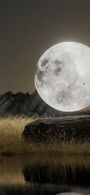 Full moon, Surreal, Landscape, Rocks, Brown aesthetic