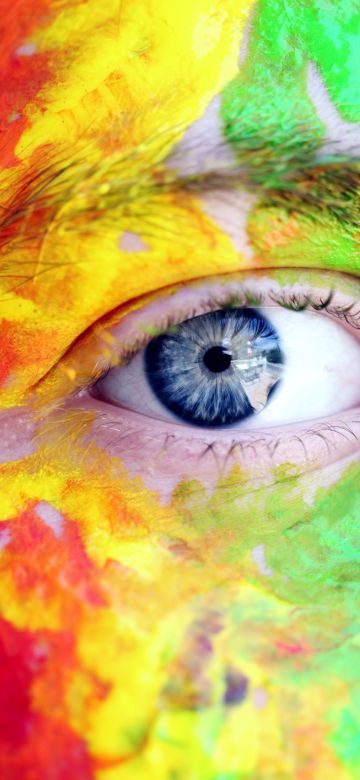 Face, Closeup, Paint, Colorful, Blue eyes, 5K