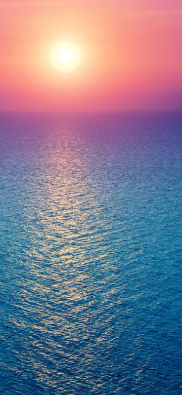 Sunrise, Seascape, Horizon, Ocean, Pink sky, Blue, Morning light, Aesthetic