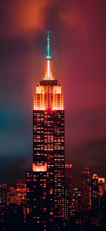 Empire State Building, Manhattan, New York City, Skyscraper, Night, Cityscape, City lights, Urban, Colorful, 5K