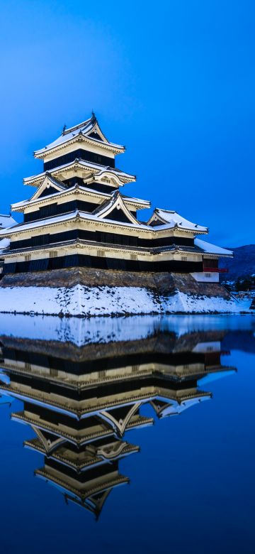 Matsumoto Castle, Japan, Historical landmark, 5K, Blue aesthetic, Winter, Japanese architecture