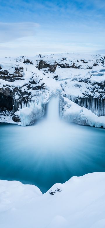 Aldeyjarfoss waterfall, Winter, Long exposure, Iceland, 5K