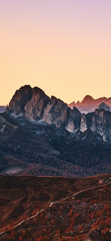 Giau Pass, Mountain range, Dolomites, Sunset, Landscape, Dawn, Italy, 5K