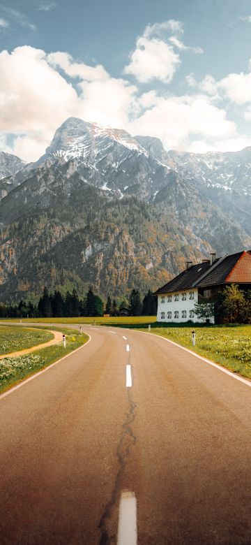 Landscape, Austria, Almsee, Road, Mountains, Scenery, 5K