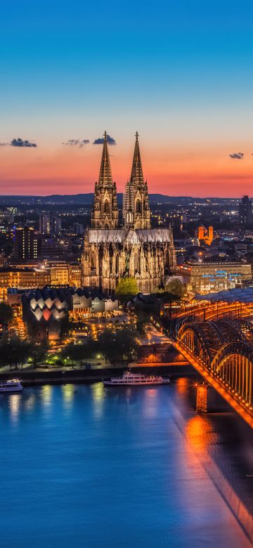 Cologne Cathedral, Germany, Hohenzollern Bridge, Cologne, Sunset, Cityscape, Historical landmark