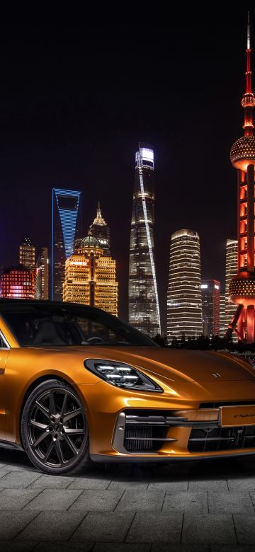 Porsche Panamera Turbo E-Hybrid, Shanghai, China Central TV Tower, Night, Cityscape, 5K, 8K, 2024