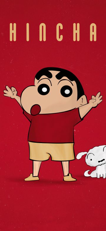 Shin-chan, Shiro, 5K, Red background, Shinchan Nohara, Cartoon