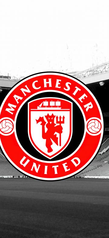 Manchester United, Monochrome background, Logo, 5K, Stadium