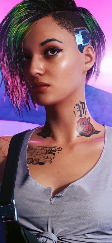 Judy Alvarez, Neon background, Cyberpunk 2077, 5K, Female character