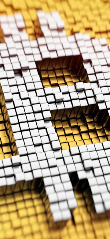 Bitcoin, 3D background, 5K, 3D cubes, Yellow background, Cryptocurrency