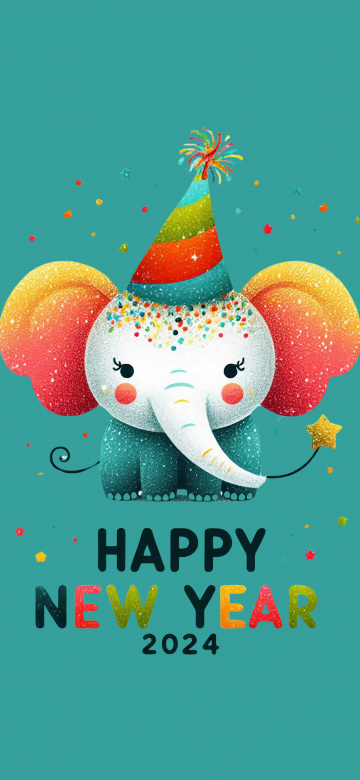 Happy New Year 2024, 8K, Elephant cub, Cute art, AI art, 5K