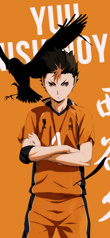 Yu Nishinoya, Haikyuu, Orange background, 8K, Minimalist, 5K