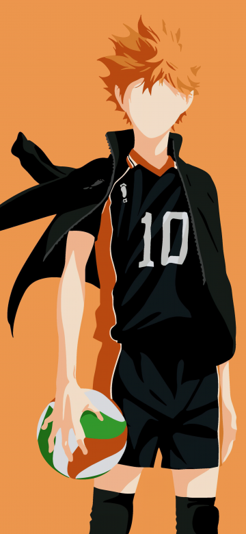 Shoyo Hinata, Haikyuu, 8K, Minimalist, Volleyball, Orange background, 5K