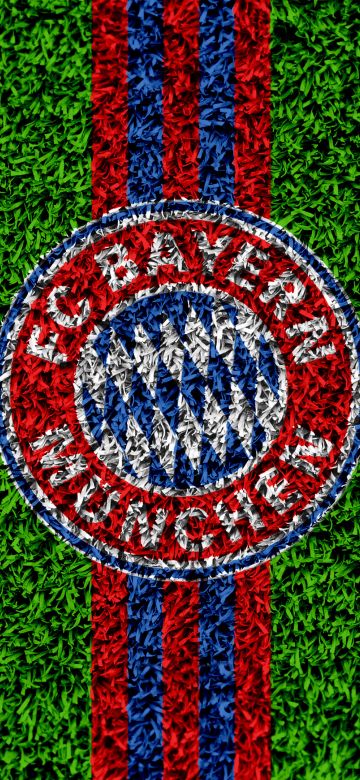 FC Bayern Munich, Green background, 5K, Green Grass, Logo