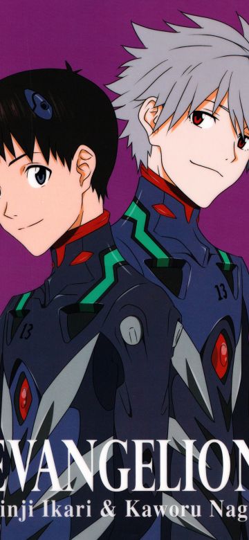 Shinji Ikari, Kaworu Nagisa, Neon Genesis Evangelion, Purple background, 5K, 8K