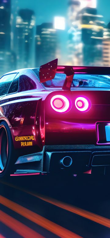 Nissan Skyline GT-R R34, Racing car, AI art, Purple aesthetic, 5K