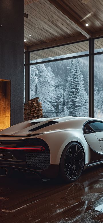 Bugatti Chiron, Cozy, Aesthetic interior, Winter, 5K, Fireplace