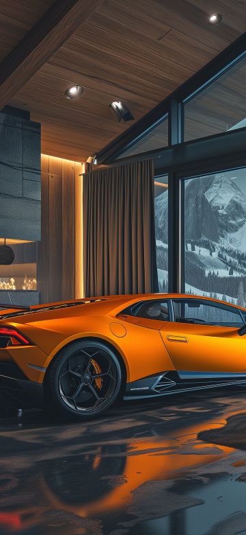 Lamborghini Huracan, Aesthetic interior, Cozy, Winter, 5K, Fireplace