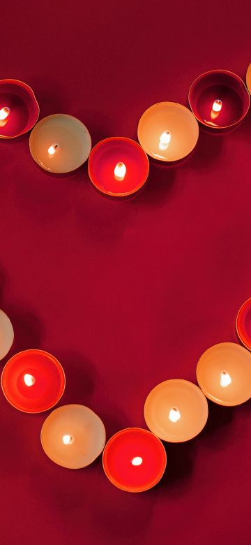 Heart shape, Wax candles, Red aesthetic, Red background, 5K, Dark red