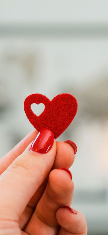 Red heart, Hand, 5K, Bokeh Background, Valentine