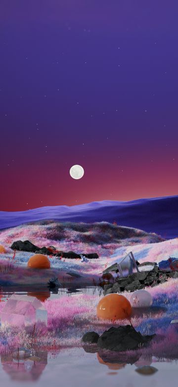 Sunset, Digital Art, Surreal, Landscape, Aesthetic, Stars in sky