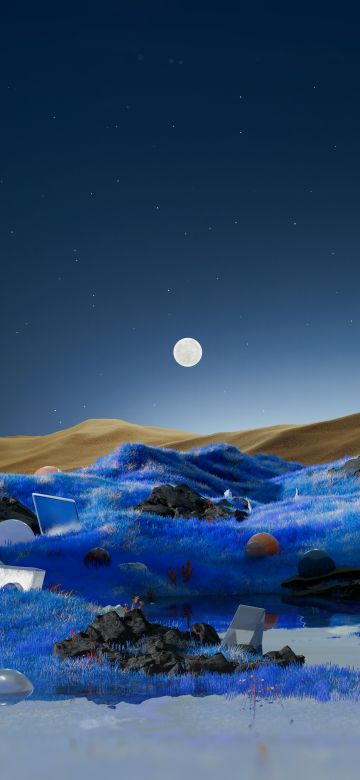 Dreamlike, Landscape, Surrealism, Full moon, Blue aesthetic