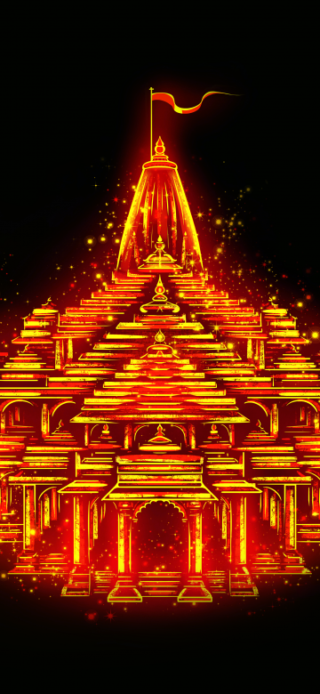 Ayodhya Ram Mandir, Temple, Glowing, Hinduism, Hindu God, Black background, 5K, AMOLED, Jai Shri Ram, Digital Art