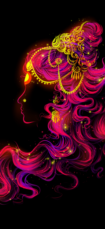 Goddess Parvati, Glowing, Hinduism, Hindu God, Black background, 5K, 8K, AMOLED, Digital Art