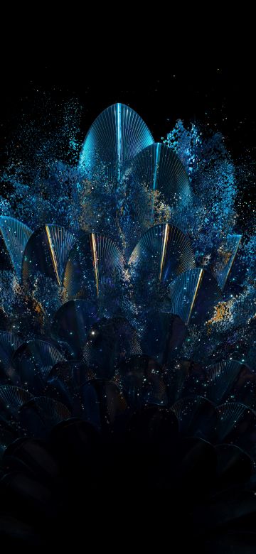 Vibrant, Fold phone, Peacock feathers, Blue aesthetic, Blue abstract, 5K, 8K, Oppo Find N, Stock, Elegant, Pattern, Black background