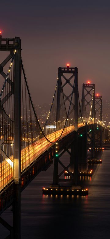 San Francisco-Oakland Bay Bridge, California, City night, Night illumination, 5K, 8K