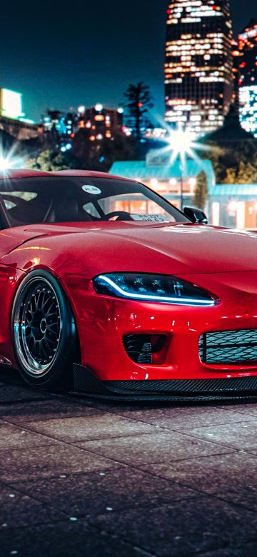 Toyota Supra A90, Red cars, Sports car, Night, 5K