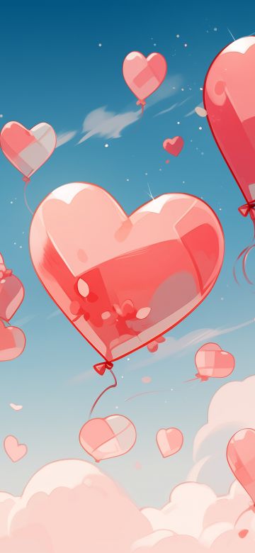 Flying, Love hearts, Heart balloon, AI art, 5K