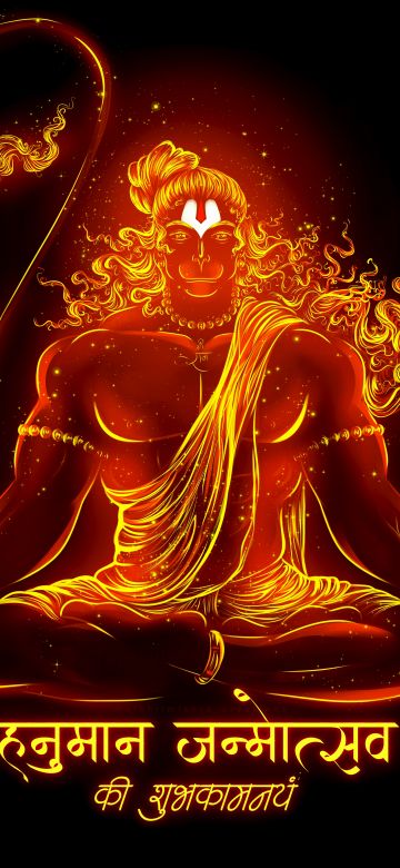 Lord Hanuman, 8K, Anjaneya, Jai Shri Ram, Glowing, Bajrangbali, Hindu God, 5K, Black background, Indian festival