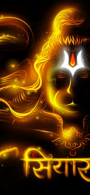 Anjaneya, Jai Shri Ram, Glowing, Bajrangbali, Hindu God, 5K, Black background, Lord Hanuman