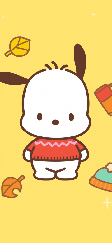 Pochacco, Sanrio, 5K, Yellow background, Cute cartoon