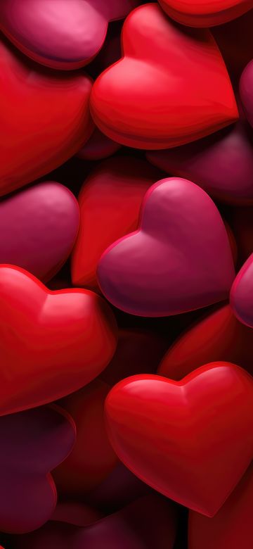 Valentine, Red hearts, Red aesthetic, Love hearts, 5K, Vibrant, AI art, 3D background