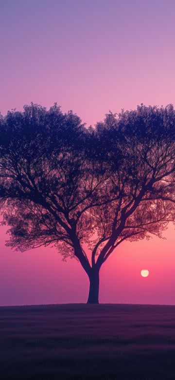 Love heart, Tree, Sunset, Aesthetic, Landscape, Pink sky