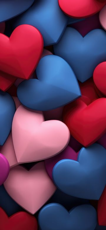 Valentine, Colorful hearts, Love hearts, 5K, Vibrant, AI art, 3D background