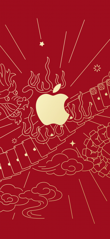 Year of the Dragon, 2024, Apple logo, 5K, 8K, Red background