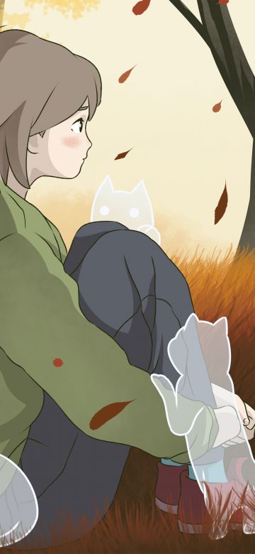 Lofi girl, Autumn background, 5K