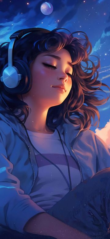 Lofi girl, Surreal, Dreamy, Listening music, 5K, Headphones